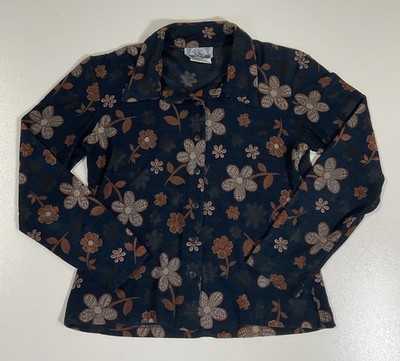 Vintage Evidence Floral Button Up Sz S Sheer Poly Rayon Hippie Cottage Mod 70s