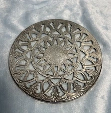 Silver Plate Round Trivet Glass Back 6” Diameter 