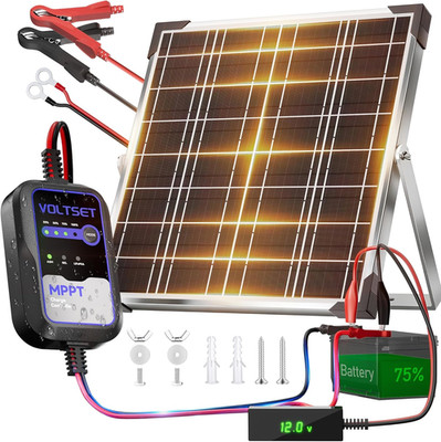 20W 12V Solar Battery Charger with LCD Tester - Waterproof MPPT Maintainer
