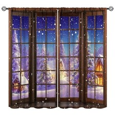 Winter Christmas Curtains, Winter House 21"W x 45"L Pack of 2 Winter Snow-2