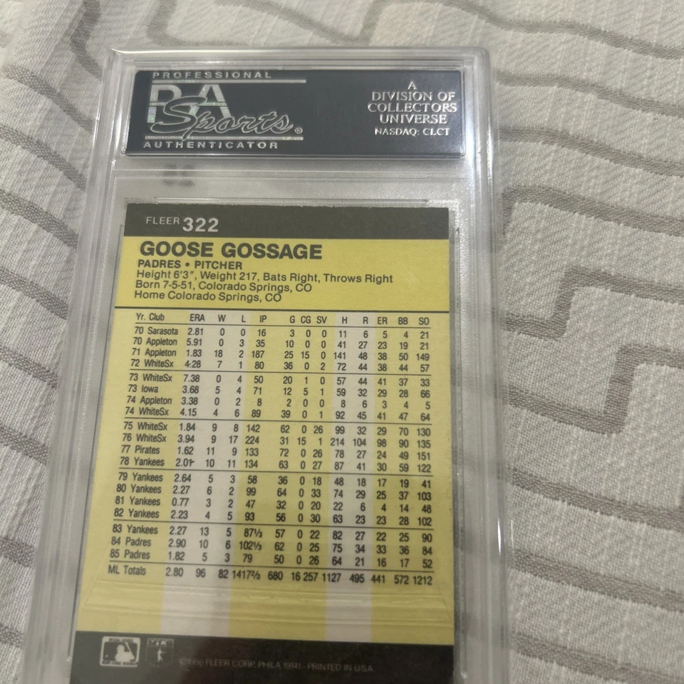 Rich Goose Gossage Signed 1986 Fleer #322 Auto Card Inscription PSA authentic - Image 2 of 3