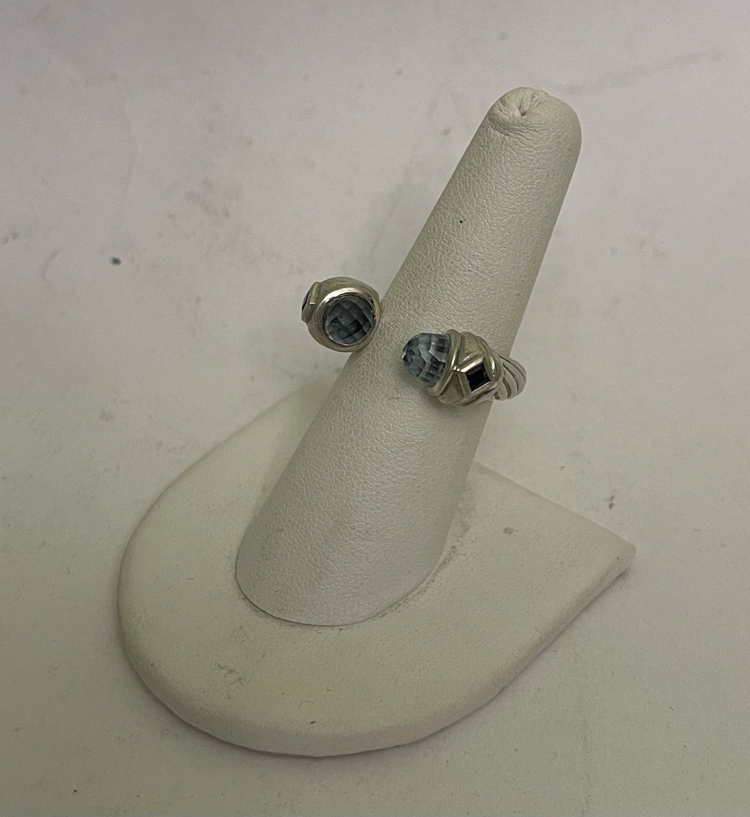 Sterling Silver Cable Openwork Ring Blue Topaz Am… - image 2