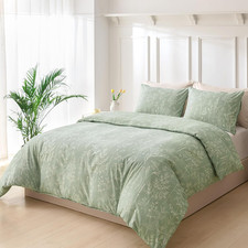 Floral Duvet Cover King Size, Sage Green Duvet Cover King Plant Flowers Pattern
