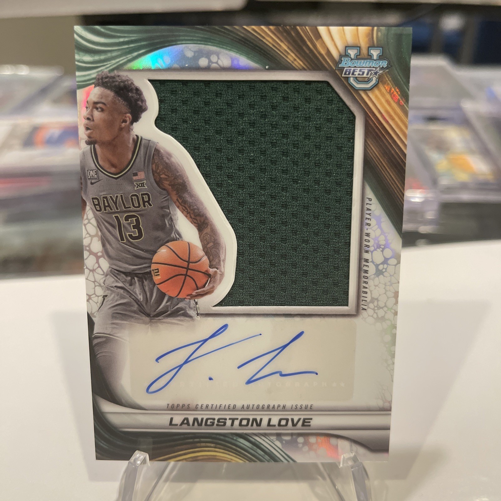 Langston Love 2024-25 Bowman U Best Player Worn Patch Refractor Auto - Baylor