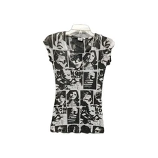 Womens Graphic Streetwear T Shirt Block Print XS Charming Charlie Black White