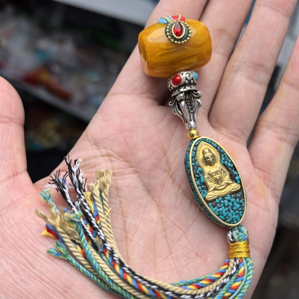 Tibetan Style Inlaid Triple Connector Nepalese Handmade Prayer Beads Accessory - Image 2 of 4