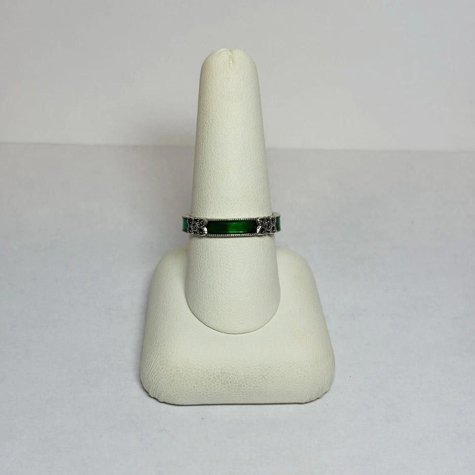 Кольцо Judith Jack из стерлингового серебра 925 пробы с марказитом и зеленой эмалью размер 9,25 - Изображение 3 из 4