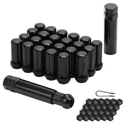 M14X1.5 Spline Lug Nuts Black 2'' Tall Set of 24 with 2 Socket Keys
