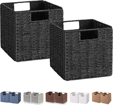 Wicker Basket, Set of 2 Woven Storage Baskets for Shelves, Foldable Cube Storage