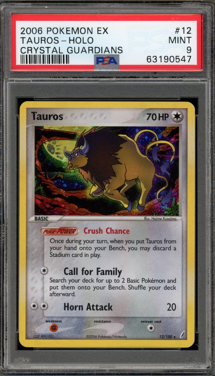Pokemon Tauros EX Crystal Guardians Holo Rare #12 PSA 9 Mint