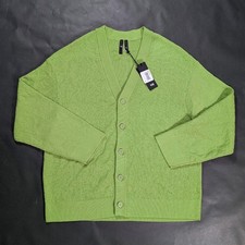 $450 Men's Y-3 Knit Cardigan Size L Green Yohji Yamamoto Oversized