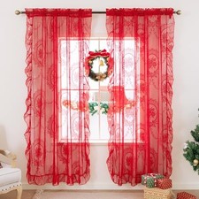 Lace Curtains 95 inches Long - 2 Panels Rose 52"W x 95"L Pack of 2 Red