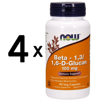 4 x NOW Foods Beta - 1,3/1,6-D-Glucan, 100mg - 90 vcaps (388,61 EUR/kg)