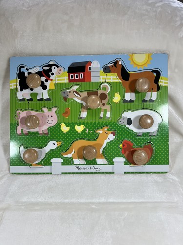 Melissa & Doug Wooden Jumbo Knob Puzzle- On The Farm Animals baby toddler 