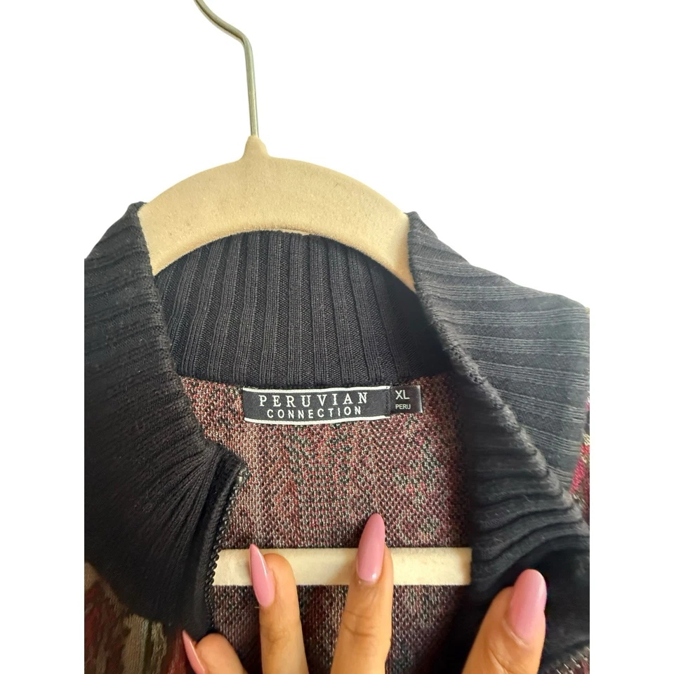 Cárdigan Suéter Peruvian Connection XL Tapiz Paisley Pima Algodón Cremallera Frontal Foto 4 de 4