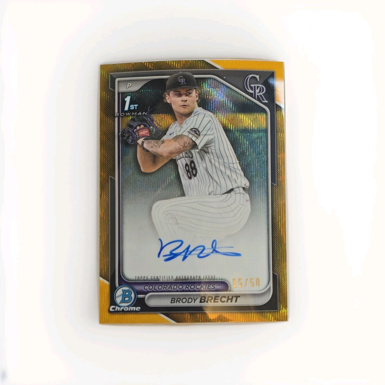 2024 Bowman Draft 1st Brody Brecht Chrome Auto Gold Wave Refractor 15/50