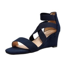 DREAM PAIRS Women's Elastic Ankle Strap Low Wedge Sandals Comfortable Dressy...