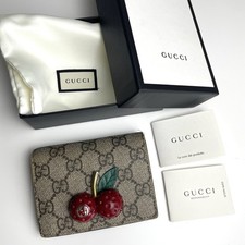 GUCCI Cherry GG Supreme Monogram Canvas Card Case Wallet 476050 with Box