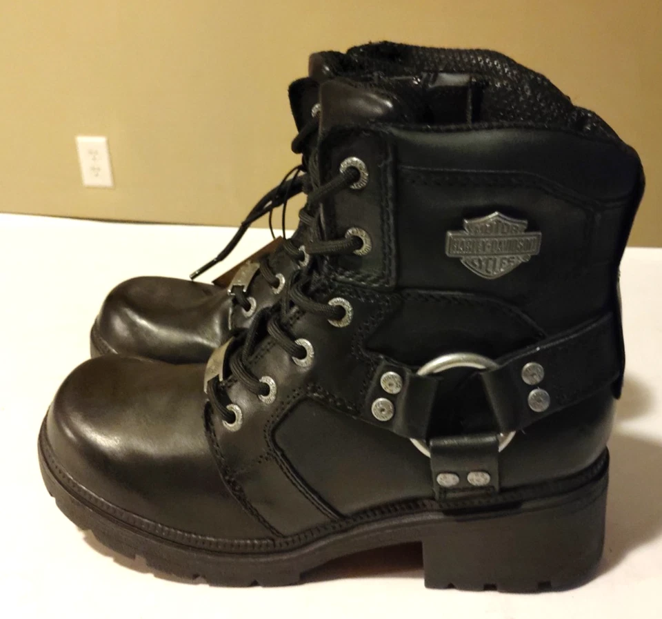 NEW Harley Davidson Women's Sz 5.5 M Jocelyn D83775 Black Leather Ankle Boots - Image 4 of 4