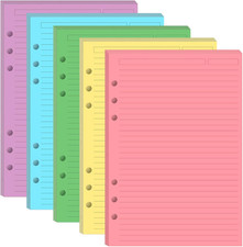 6-Hole Paper Refills for A5 Binders -5 Colorful Line Paper, 100 Sheets/200 Pages