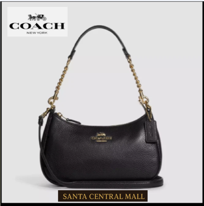 COACH CA209 TERI Shoulder Bag Hand Bag Black Refined Pebble