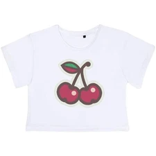'Two Cherries' Women's Cotton Crop Tops (CO047156)