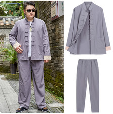 Plus Size Men's Cotton Linen Tang Suit Casual Jacket+Pants Sets Chinese Han Fu