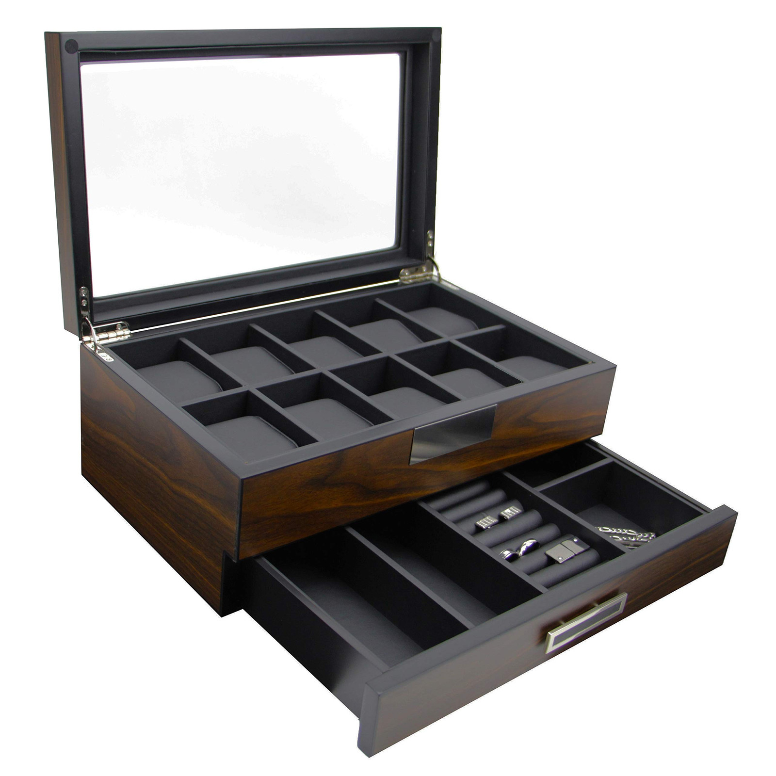 Executive Wooden Watch Valet Box for Jewelry Sunglasses Storage Organizer  
