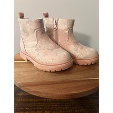 Girl's Cat  Jack Size 9 Pink Blush Flora Flowers Zipper Booties Boots EUC