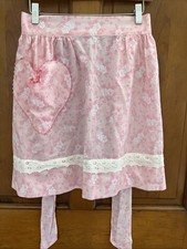 Vtg Apron Pink Floral Heart Pocket Lace Cottage Core Beautiful
