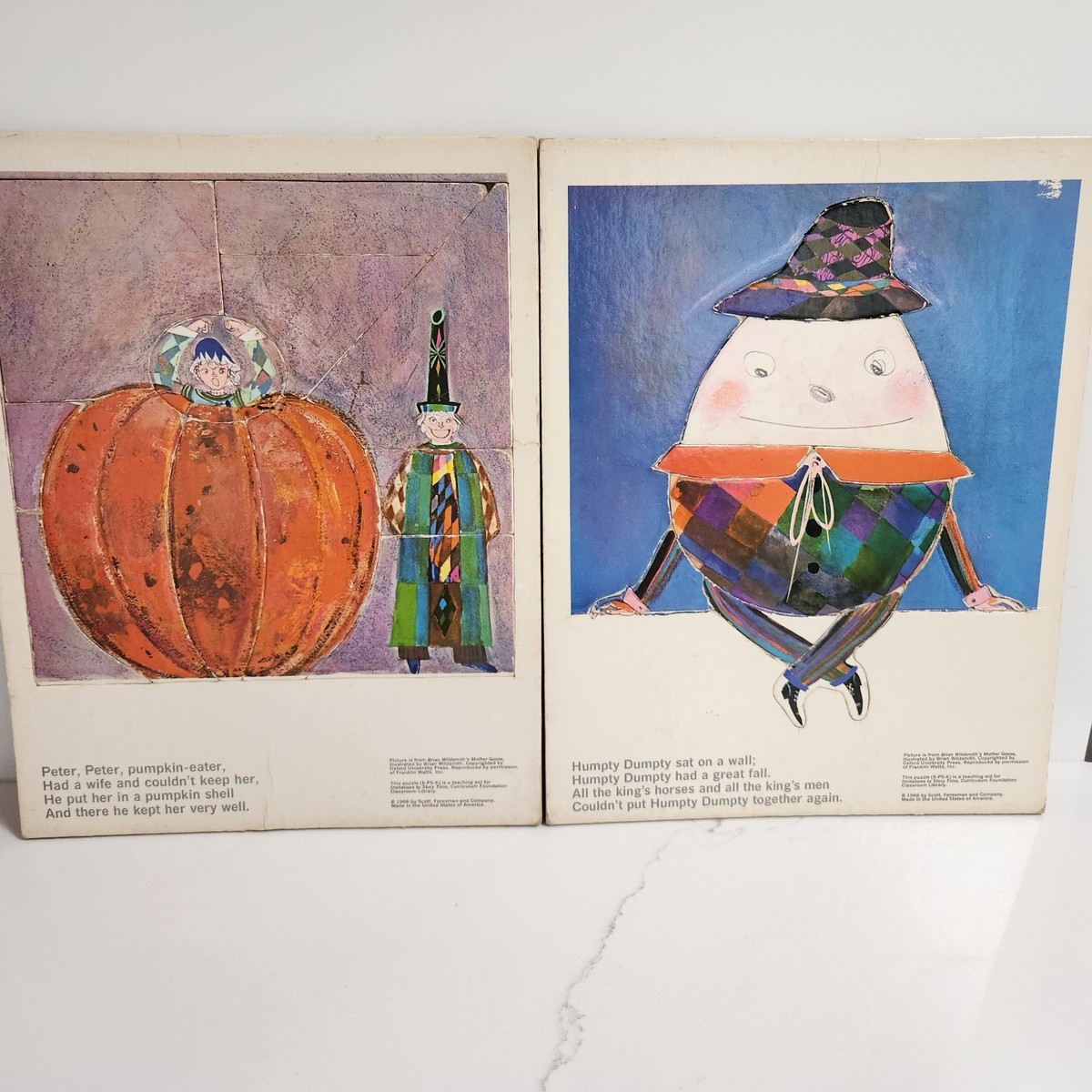 VTG. CARDBOARD 1966 PETER PUMPKIN EATER & HUMPTY DUMPTY PUZZLES