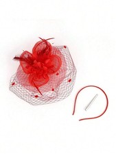 Red Vintage Mini Pillbox Hat With Veil One Size