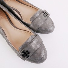 NIB Tory Burch LEILA Quilted Metallic Shimmer Loafers Metallic Pewter 8