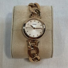 Fossil Olive Silver Dial Crystals Rose Gold Ladies Watch ES3392 - Excellent Cond