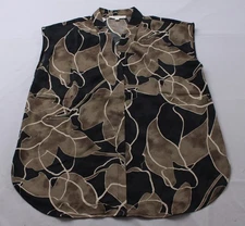 Fun2Fun Women's Deep V Neck Printed Sleeveless Blouse EJ3 Black Large NWT