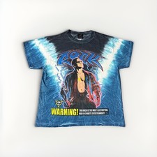 Vintage WWF The Rock T shirt Blue Electric Tie Dye Large RARE Dwayne Johnson