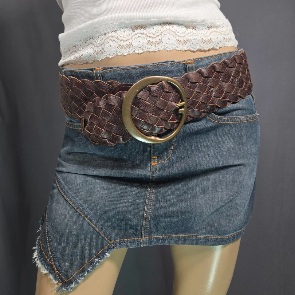 Y2K Banana Republic Brown Leather Wide Braided Hip Belt Circular buckle Size XS Foto 3 de 4