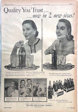 1956 newspaper full page ad for Coca-Cola - Women recommend, now 2 new sizes