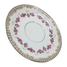 Vintage Noritake China Ridgewood Saucer, Pink Rose Garland, Gold Accent