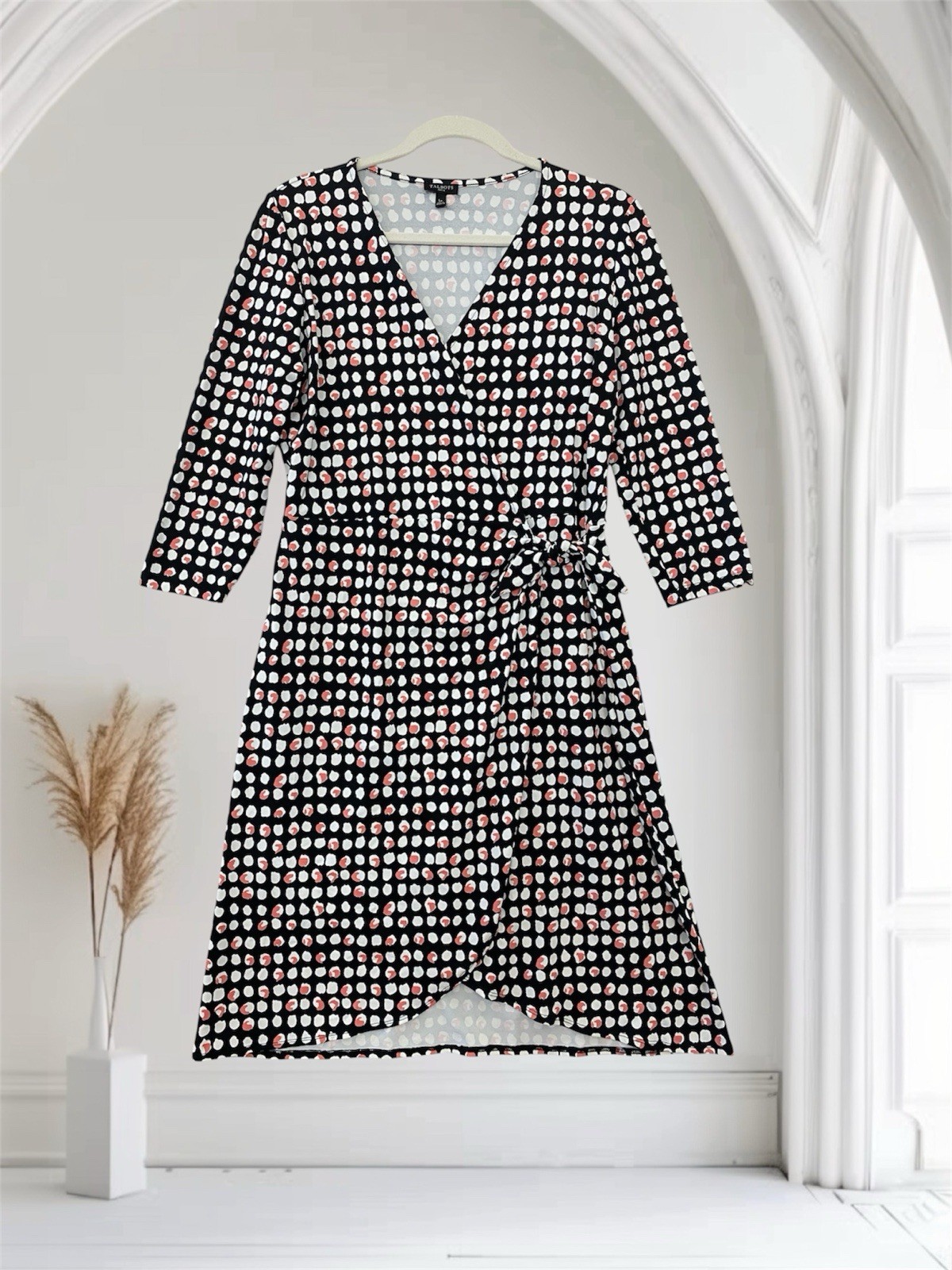 Talbots Geo Print Faux Wrap Dress Women’s Size Large Petite Jersey Stretch $129