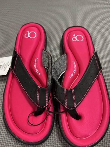 Op Women's Comfort Footbed Pink Black Thong Flip Flop Sandals Size 10 - Picture 5 of 12