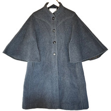 Weinberg Paris Women’s Wool Cape Coat UK 12 14 Slate Blue Sleeveless Vintage