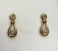 9ct 375 Yellow Gold Diamond 15mm Drop Dangle Earrings