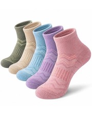 5 Pairs Merino Wool Hiking Socks for Women Men Thick Cushion Quarter Ankle At...