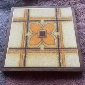 Ceramic Tile Trivet Made in Italy Extra Forte Beige Orange 8 3/8” Square