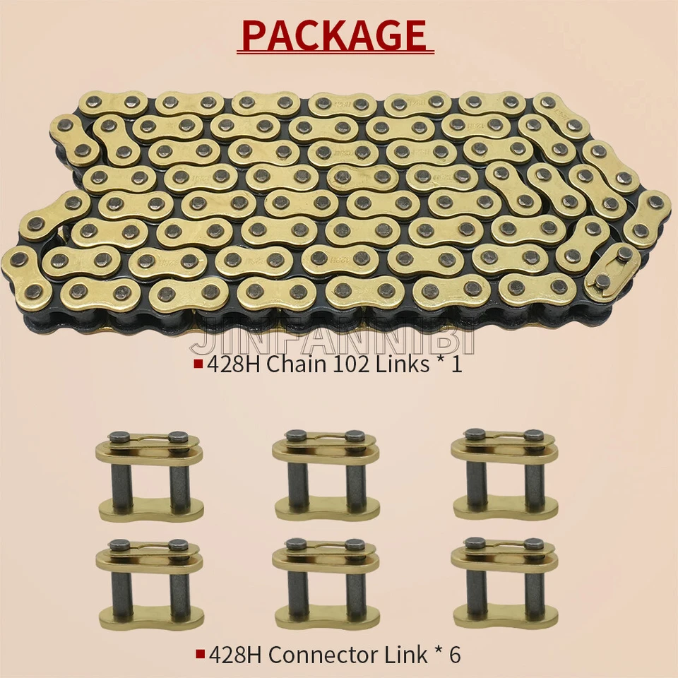 Cadena de oro 428 102 eslabones cadena para Honda CB125S CT125 RS100 1975-79 EZ90 1993-96 Foto 2 de 4