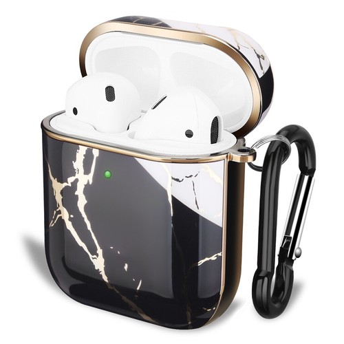 Apple AirPods Marble Gold Case Shockproof Cover Luxury w/ Holder (BLACK/WHITE) - Picture 11 of 13
