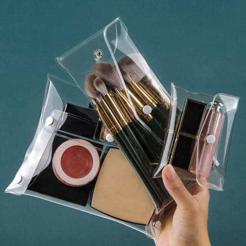 PVC Transparent Makeup Brush Storage Bag Portable Mini Travel Button Coin Purse - Photo 1/14