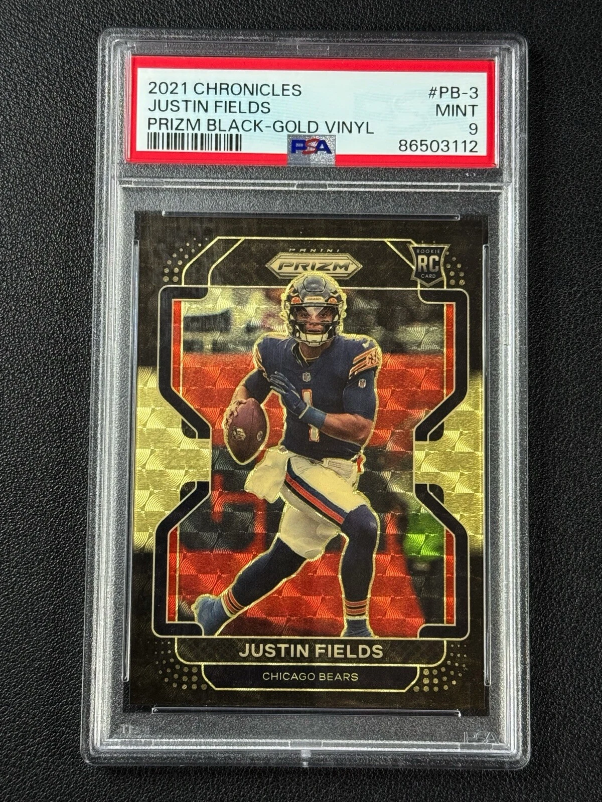 Justin Fields Panini Chronicles Prizm Black #PB3 Gold Vinyl