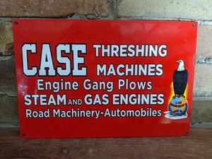 VINTAGE CASE ROAD TRACTORS EAGLE PORCELAIN FARM MACHINE SIGN 12" X 8"